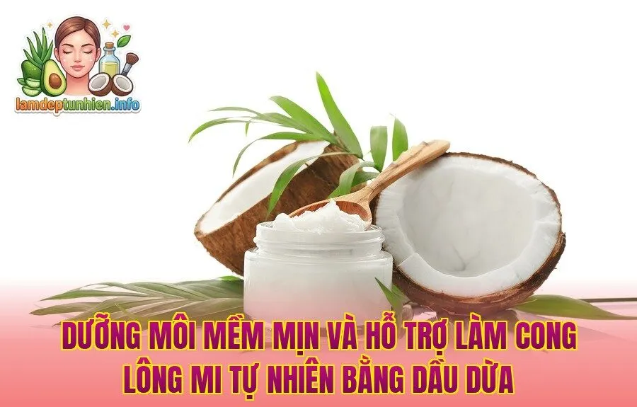 Dưỡng môi mềm mịn và hỗ trợ làm cong lông mi tự nhiên bằng dầu dừa